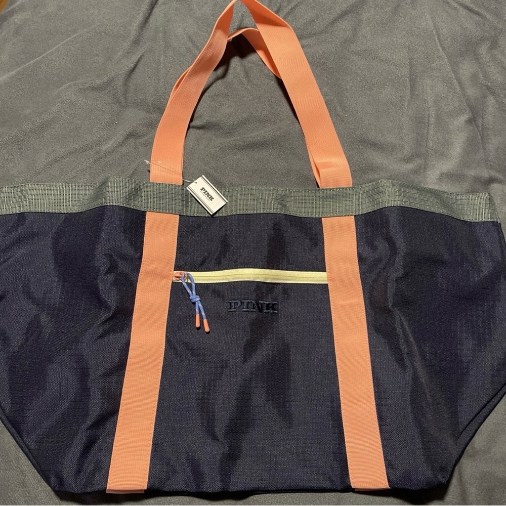PINK Victoria's Secret Navy and Orange Tote Bag